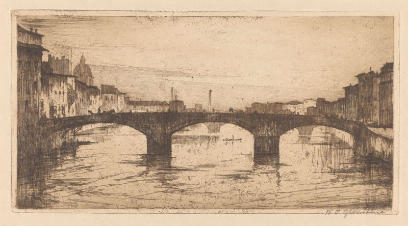 Paisagem de Firenze de Willem Adrianus Grondhout, modernismo, retratando uma cidade ao amanhecer.