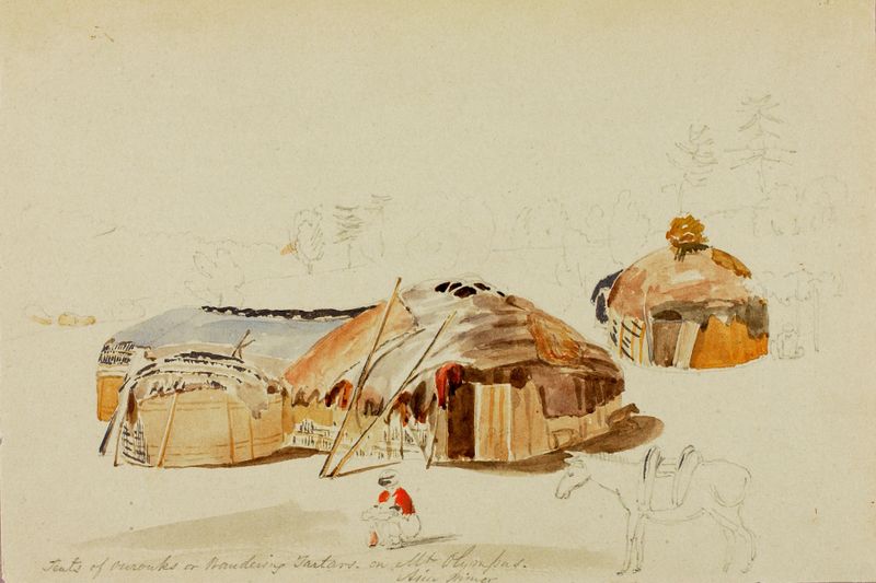 Tents of Ourouks de Miner Kilbourne Kellogg, óleo sobre lienzo que muestra tiendas vibrantes en un paisaje.
