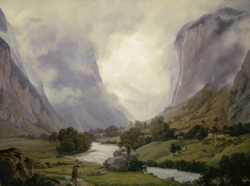 Mountain landscape oil painting by Johann Heinrich Schilbach