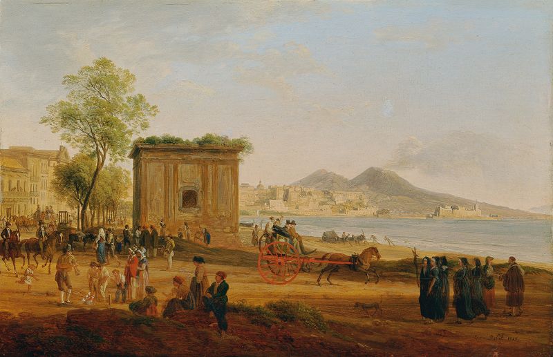 Der Golf von Neapel mit Szenen aus dem Volksleben, óleo sobre tela de Joseph Rebell