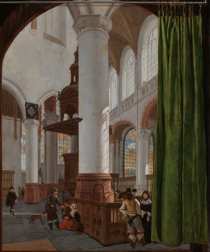 Interior of the Oude Kerk in Delft, oil on panel by Gerard Houckgeest