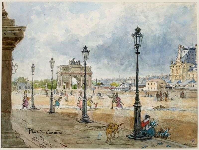 Place du Carrousel by Alexandre Prévost, oil on canvas depicting figures in an urban setting