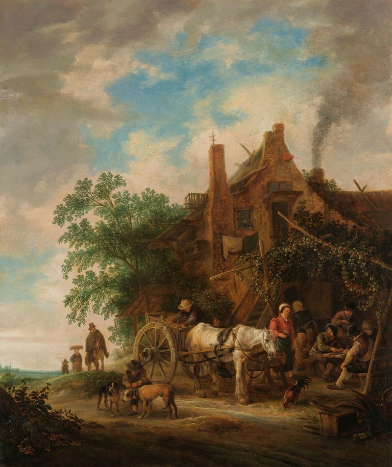 Country inn with horse and wagon, oil on canvas by Isaac van Ostade
