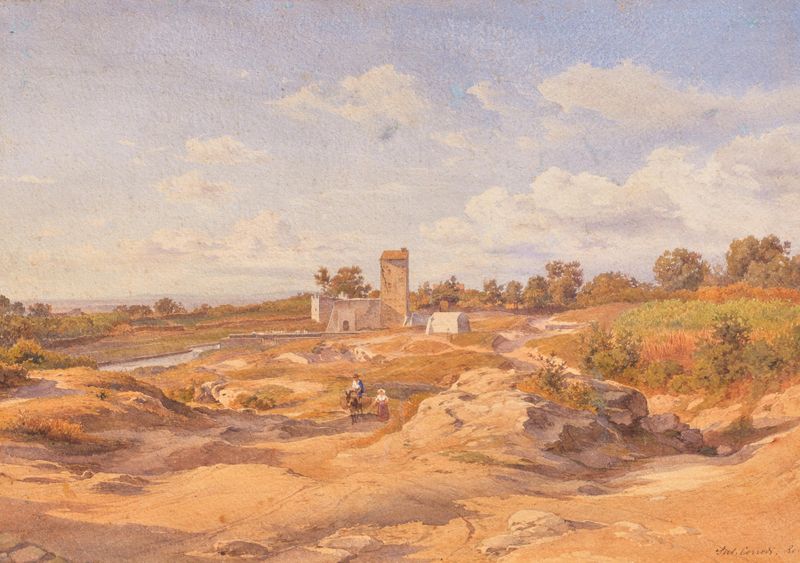 Landscape view of Vicovaro near Rome by Salomon Corrodi, oil painting