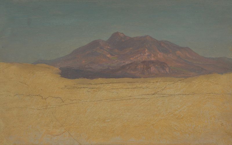 Mountain Landscape de Frederic Edwin Church, óleo sobre lienzo que representa montañas y un lago sereno.