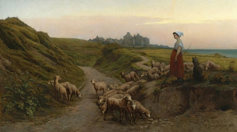 Pintura a óleo de paisagem de Etienne-Prosper Berne-Bellecour mostrando uma costa e um caminho.