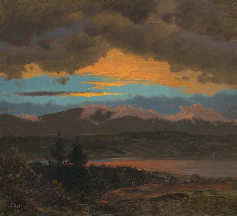 Sunset across the Hudson Valley, pintura al óleo de Frederic Edwin Church