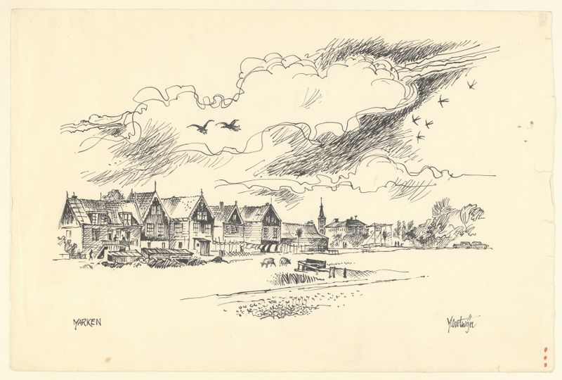 Paisaje con agua y un pueblo, óleo sobre lienzo de Maarten Oortwijn