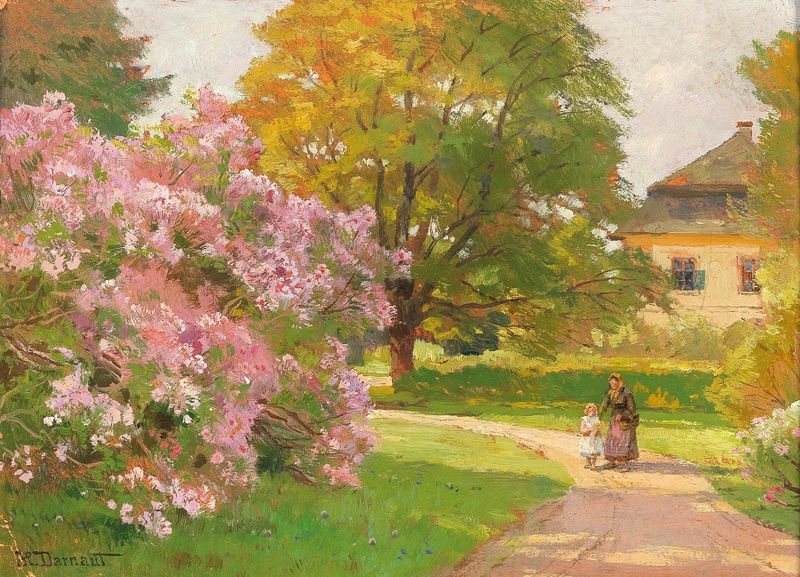 Obra botánica de Hugo Darnaut con flores vibrantes y un juego de luces intrincado.