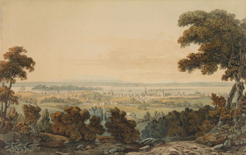 Montreal da Montanha, pintura a óleo de Edward Walsh, retratando colinas e o rio São Lourenço.