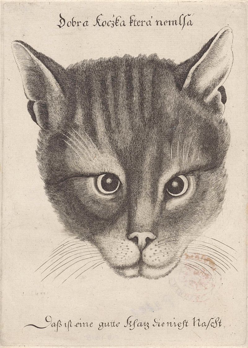 Grabado de Wenceslaus Hollar que muestra un gato con una intensa mirada.