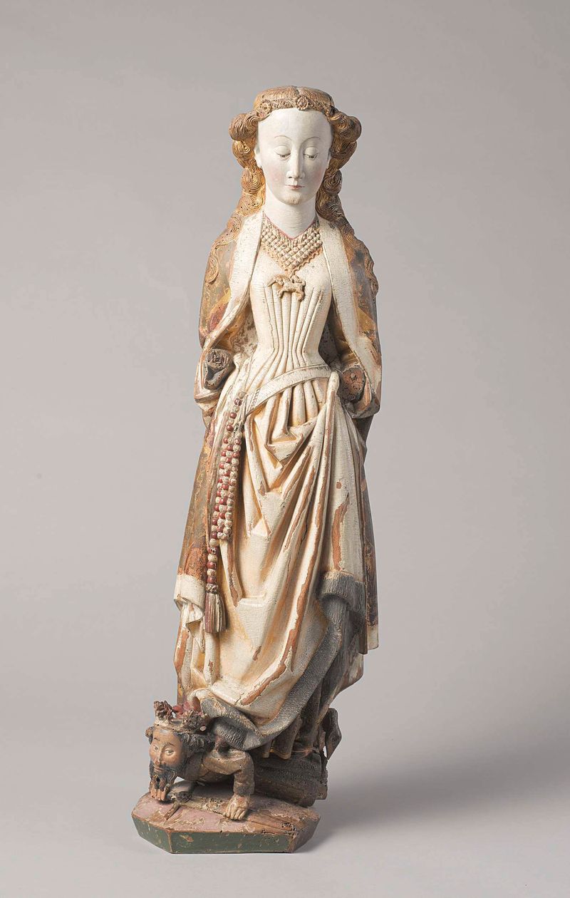 Religious statue of Saint Barbara, walnut, by Master of Koudewater