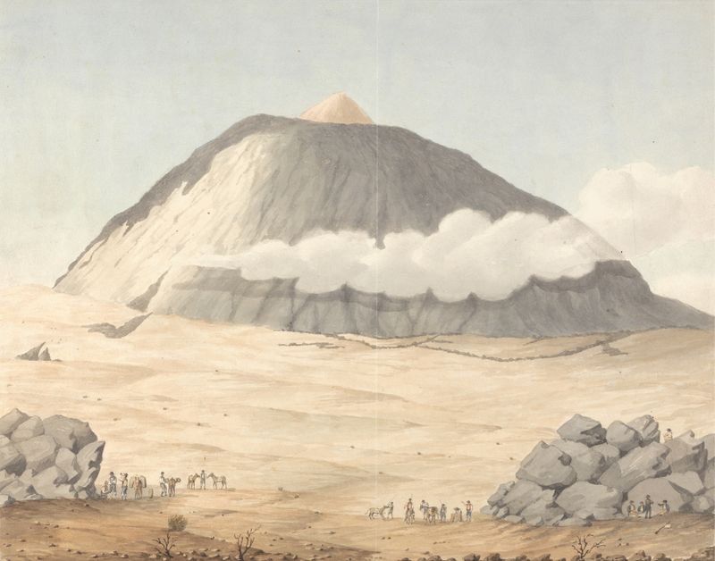 The Peake of Tenerife by Alfred Diston, oil on canvas depicting a mountain veiled in mist at sunset.