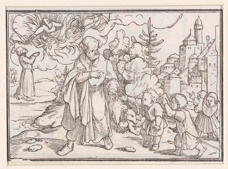 Dibujo histórico en papel de Hans Holbein que muestra a un hombre severo con niños