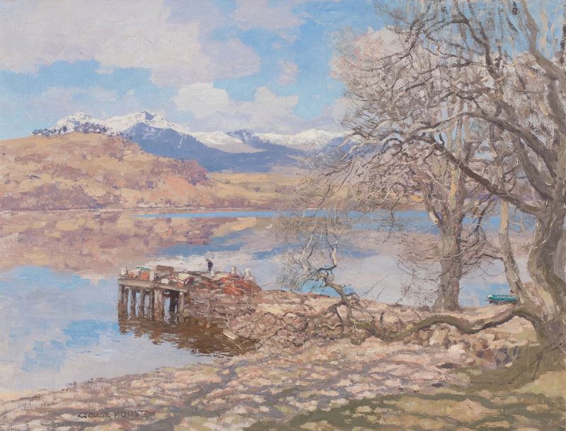 Landscape of Loch Awe with reflections, oil on canvas by George Houston