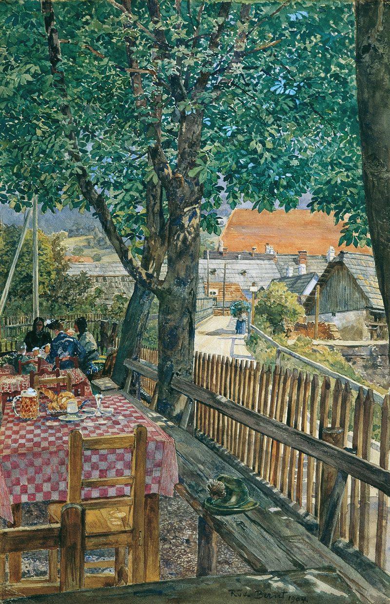 Genre scene depicting a figure under a tree, oil painting by Rudolf Bernt