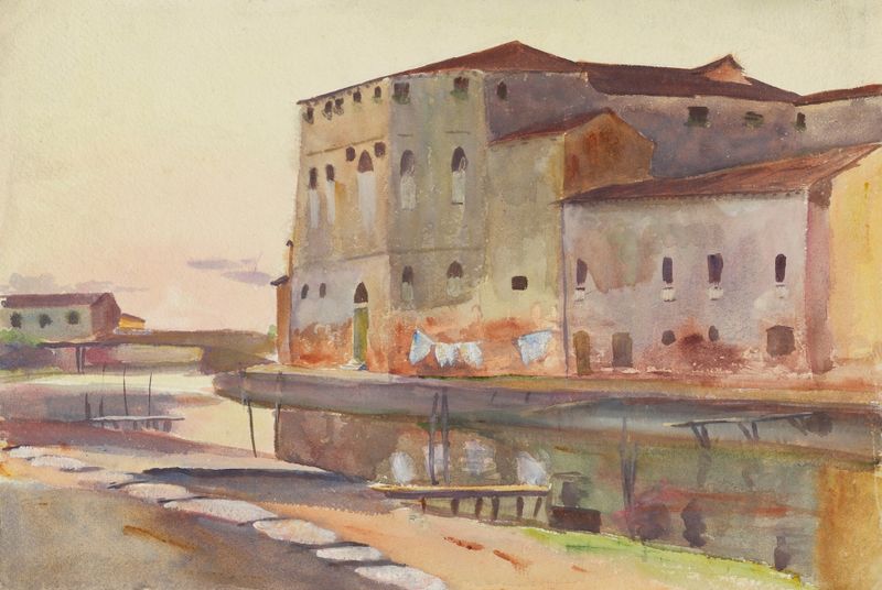 Architecture scene by Emily Sargent, oil painting with light and shadow