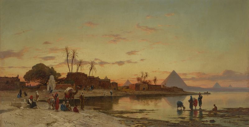 Oil painting by Hermann David Salomon Corrodi depicting lush banks of the Nile
