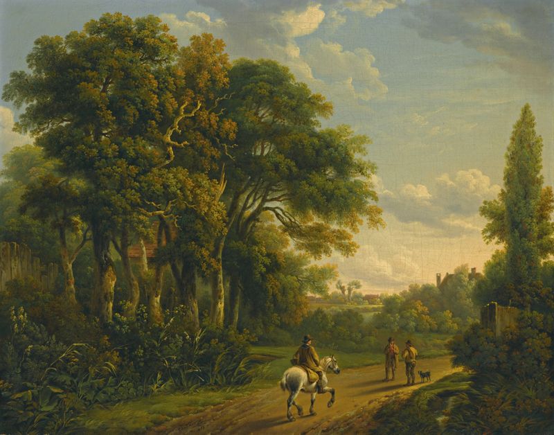 A horseman on a country lane, oil on canvas by Charles Towne