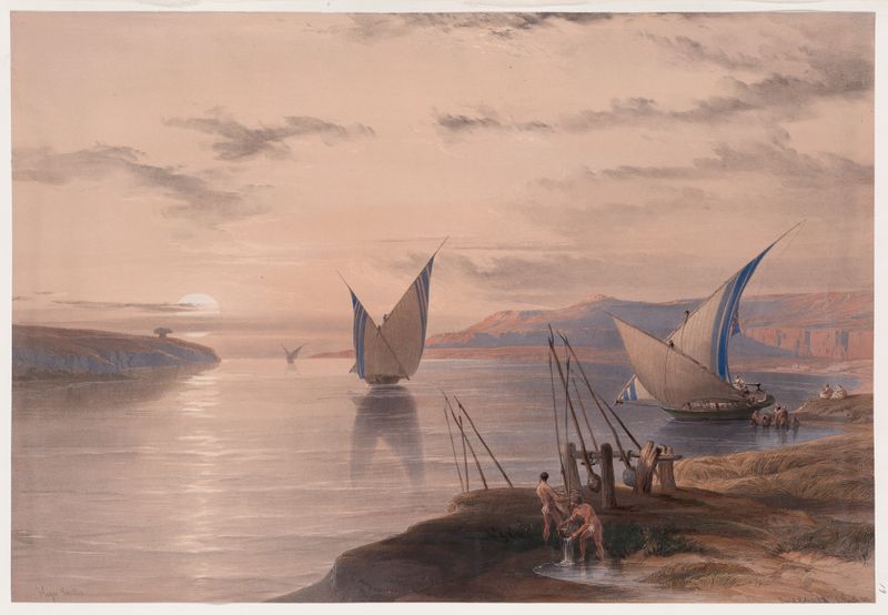 Paisagem de Hager Selsilis por David Roberts, pintura a óleo