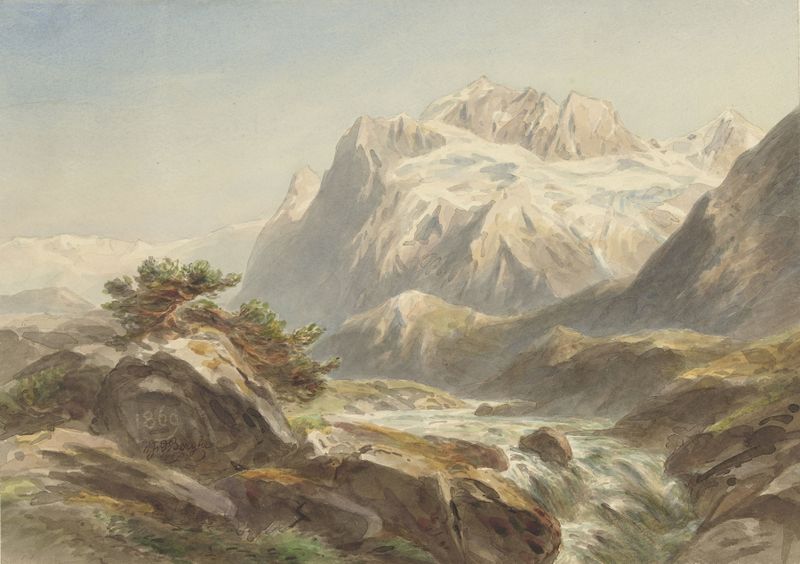 Paisaje de Willem Jan van den Berghe, pintura al óleo que representa colinas verdes y luz dorada.