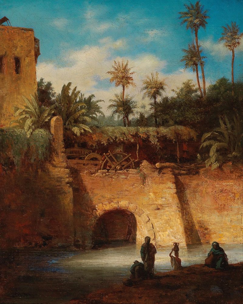 Water carriers at the mill, oil painting by Alois Schönn