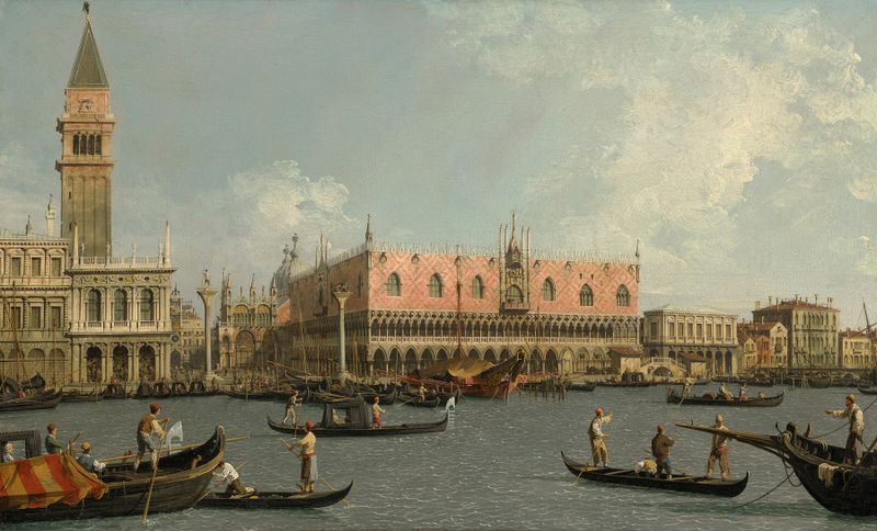 Rococo architecture featuring the Doge's Palace by Canaletto, oil painting