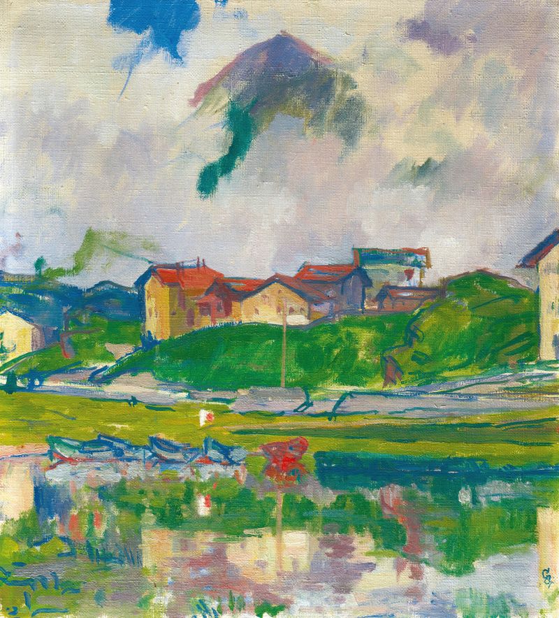 Post-Impressionism landscape by Giovanni Giacometti, 1925, featuring clouds and vibrant colors.