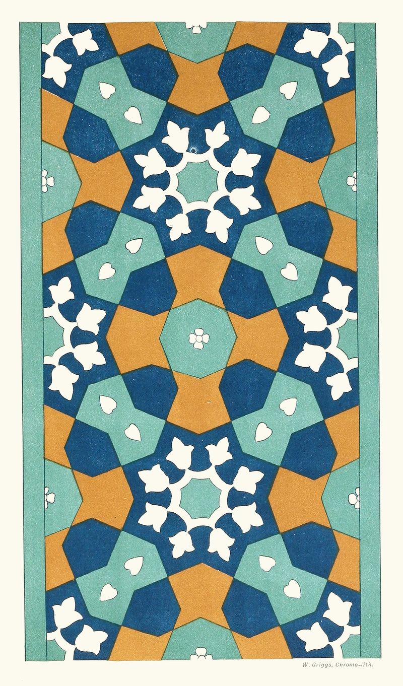 Azulejos ornamentais da Comissão de Fronteira do Afeganistão, óleo sobre tela