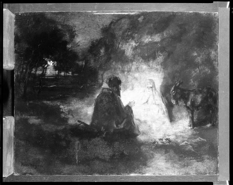 Escena Religiosa de Hans van Meegeren, óleo sobre papel que muestra una figura en oración.