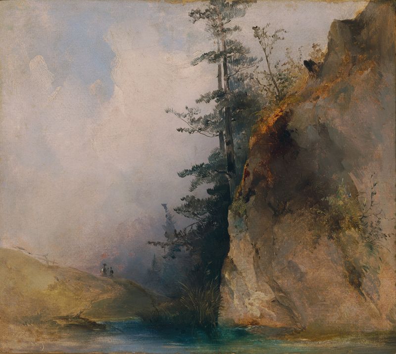 Felsabhang am Bach by Ludwig Czerny, oil on canvas depicting a tranquil riverbank.