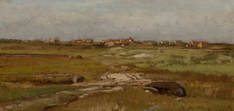 Marsh Landscape by Dwight William Tryon, oil on canvas depicting golden grasses and distant water