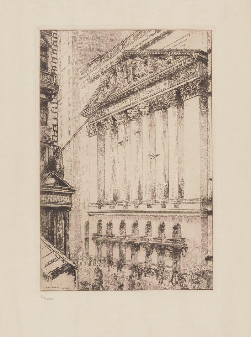 Genre scene depicting the stock exchange, oil painting by Jean-Émile Laboureur, 1910