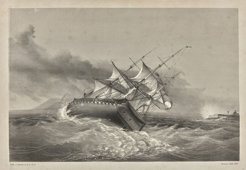 U. S. Frigate Savannah, cena marinha, pintura a óleo de Endicott & Co.