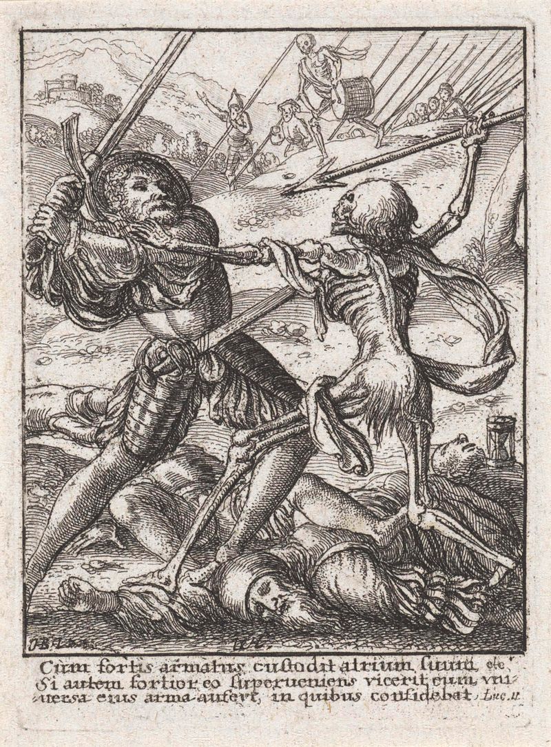Gravura de Wenceslaus Hollar de um cavaleiro confrontando a Morte.