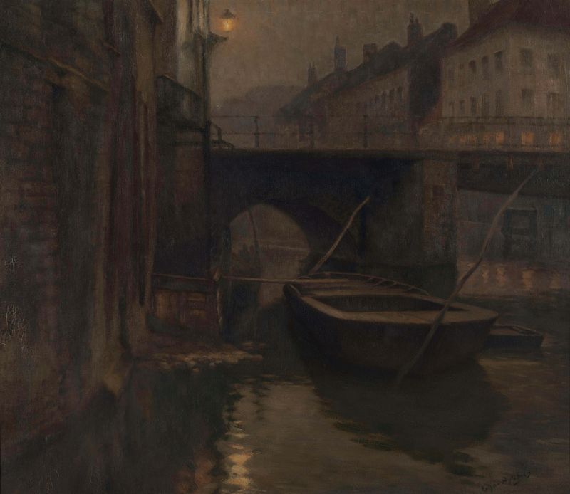 View of the Vleeshuisbrug in Ghent, oil painting by Edgar Bytebier