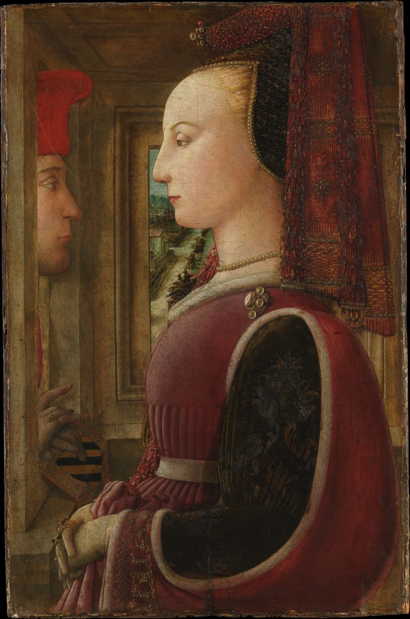 Retrato de una mujer y un hombre en un ventanal, madera, Fra Filippo Lippi