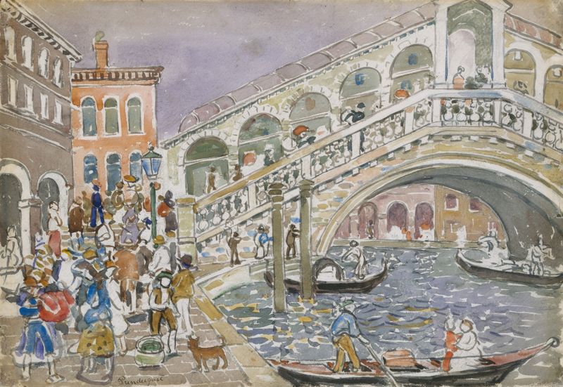Watercolour by Maurice Prendergast depicting Rialto Bridge in Venice