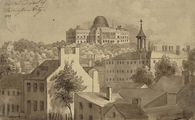 Capitol and part of Washington City, watercolor on paper by Augustus Köllner