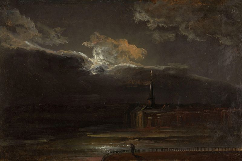 Dresden in Moonlight de Johan Christian Dahl, óleo de ruinas bajo la luz de la luna.
