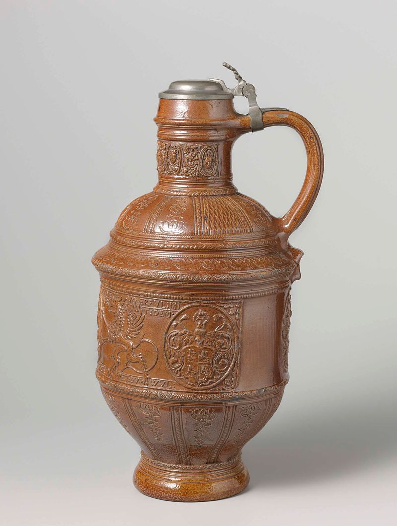 Ceramic jug featuring the arms of Saxony and Brunswick by Jan Baldems Mennicken