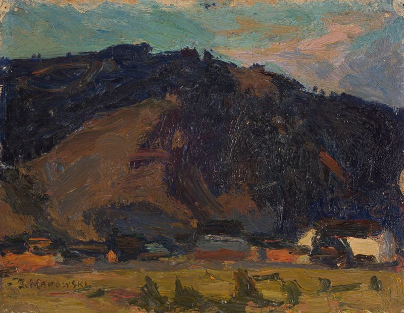 Pueblo con casas y campos, óleo sobre lienzo de Tadeusz Makowski