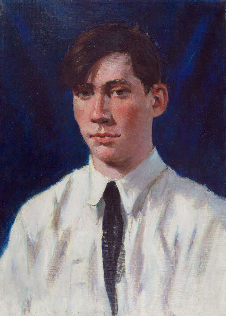 Retrato de um jovem em uma camisa branca, óleo sobre tela de Denman Waldo Ross