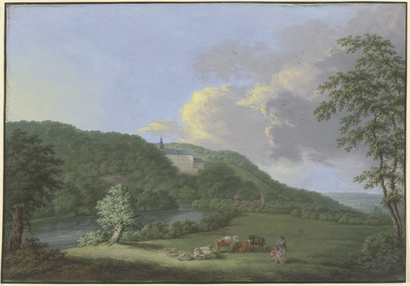 Landscape featuring a castle near Gera, oil painting by Johann Albrecht Friedrich Rauscher