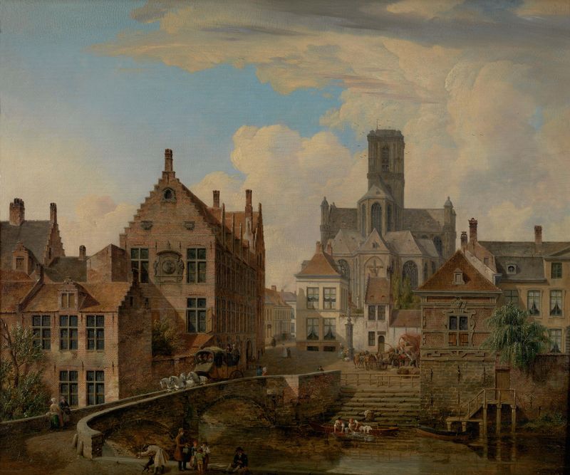 St Bavo's Cathedral and the Reep in Ghent, pintura a óleo de Pieter-Frans De Noter