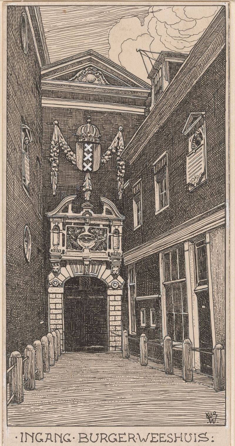 Óleo sobre tela de Willem Wenckebach mostrando uma entrada com sombras nos paralelepípedos.