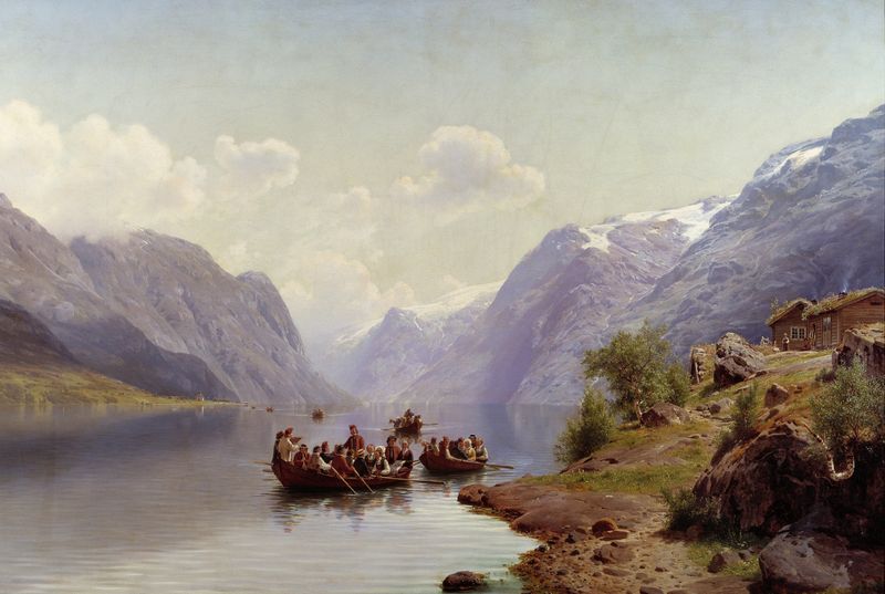 Bridal Escort on the Hardanger Fiord, oil painting by Johan Fredrik Eckersberg