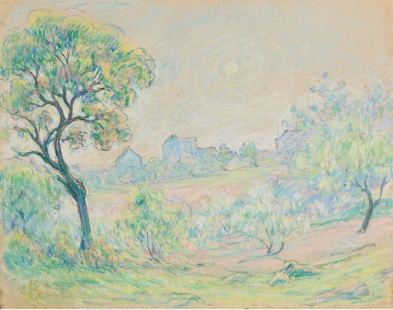 Pastoral landscape with homes and hills, oil on canvas by Claude Emile Schuffenecker