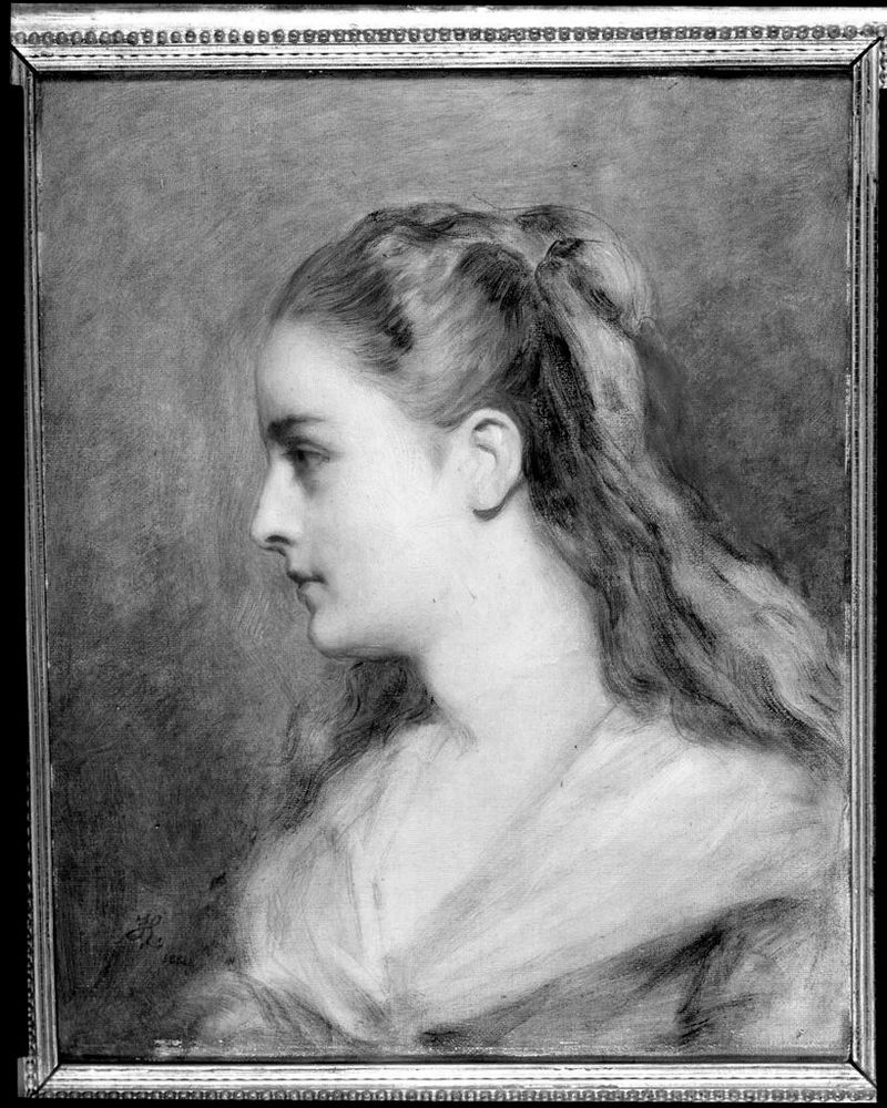 Portrait of a young woman in profile, oil on canvas by Frederic Leighton