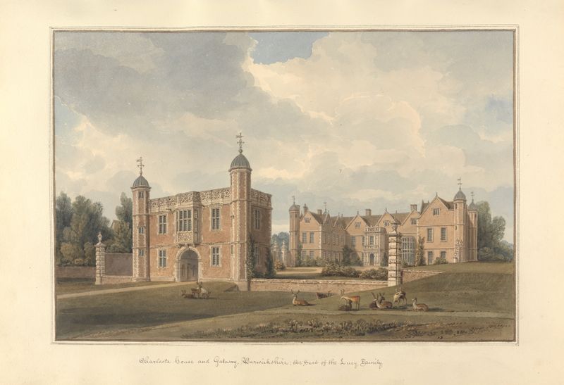 Charlcote House and Gateway, watercolor on paper by John Buckler